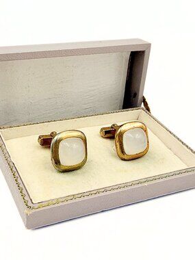 Antique Art Deco Anson Sugarloaf Opalite Gold Tone Cufflinks